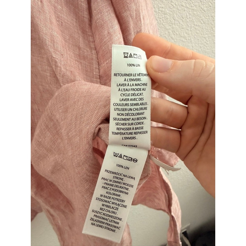 Tahari Womens 1X Dusty Rose Pink 100% Linen Button Down Tunic Roll Tab Shirt - Picture 4 of 7